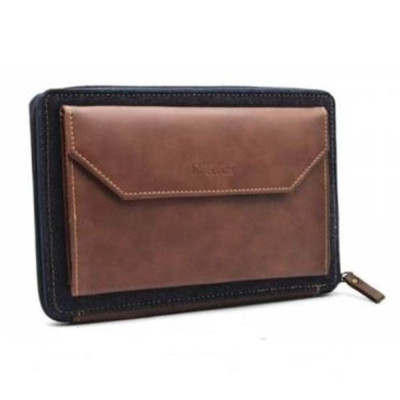 LYKKE Oxford Zipper Needle Case (Empty) for 5in Tips in Chocolate Vegan Leather and Denim										 - Chocolate