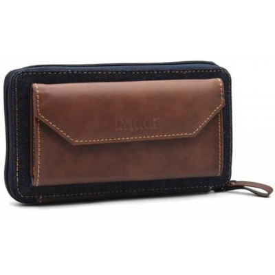 LYKKE Oxford Zipper Needle Case (Empty) for 3.5in Tips in Chocolate Vegan Leather and Denim										 - Chocolate